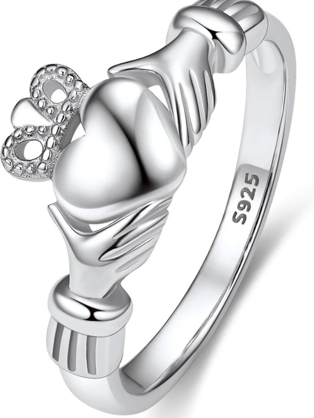 Minimalist 925 Sterling Silver Claddagh Ring, Celtic Knot Wedding Band